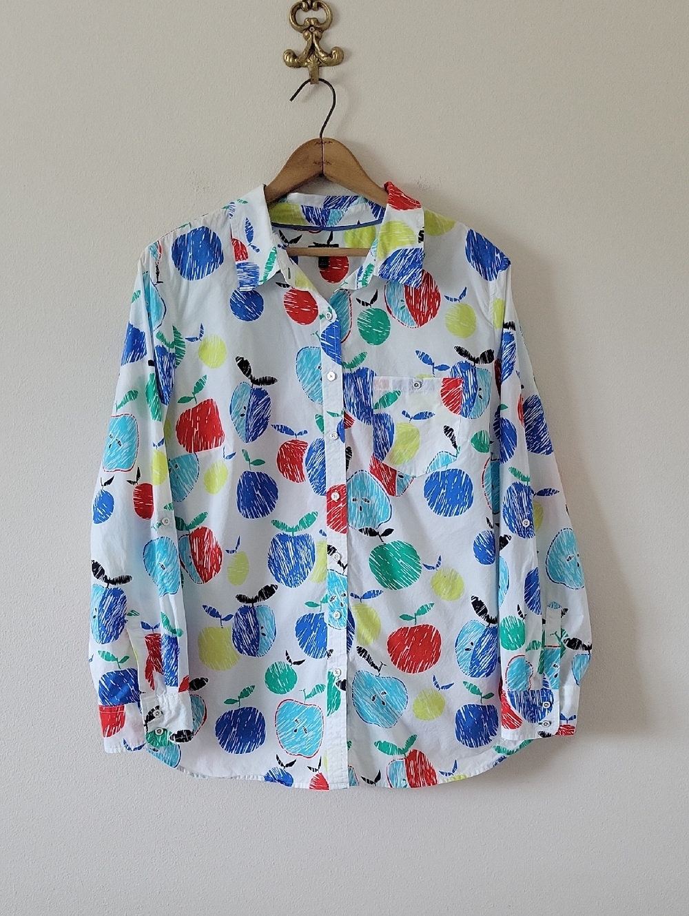 Talbots Apple Print Long Sleeve Button Down Shirt Size 1X